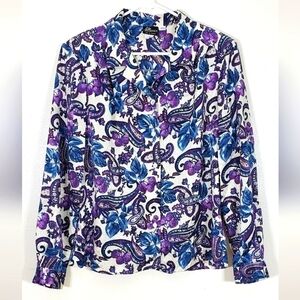 Vintage 80s/90s Silky Paisley Print Button Up Blouse Pyke Limited Size Medium